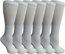 6 PK Womens Anti-Microbial Crew Socks, Comfort Ringspun Cotton,Terry Lined White