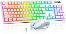 Wireless Gaming Keyboard and Mouse Combo - RGB Backlit, Rechargeable, White 