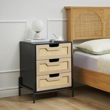 3 Drawer Black Rattan Bedside Cabinet Wicker Table Nightstand Small Storage Unit