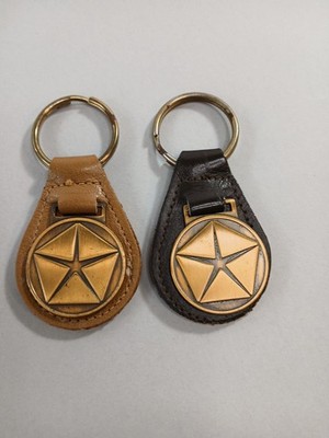 (2) Vintage Chrysler Leather/Brass Key Chain Fob - VIP Delivery System 