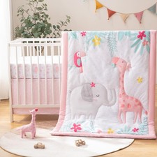 4-Piece Crib Bedding Set for Baby Boys Girls, Infant Toddler Nursery Baby Bed...
