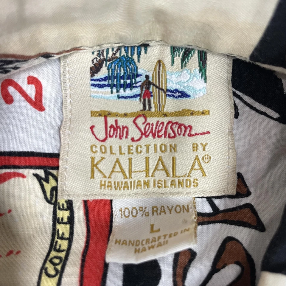 Camisa De Colección Kahala John Severson Para Hombres Grande Negra Hawaiana Aloha Rayón Estampado Surf Foto 3 de 4