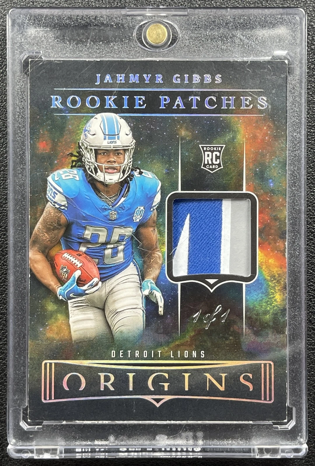 Jahmyr Gibbs Panini Origins Rookie Patches #RPJG Black Nike Swoosh 1/1