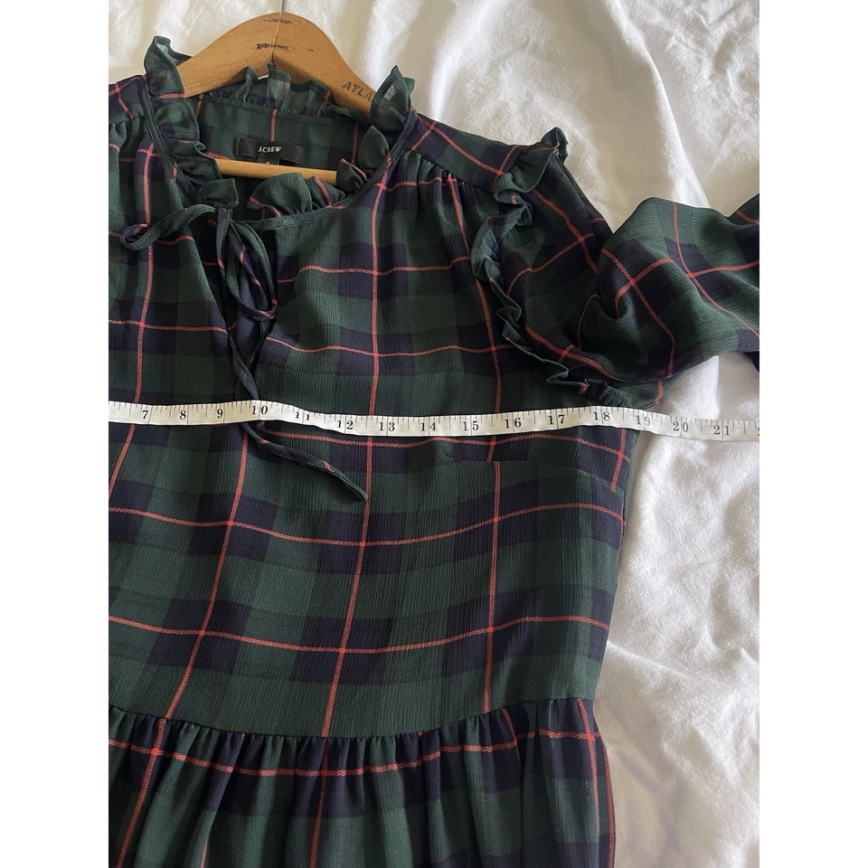 J Crew Classic Black Watch Preppy Holiday Plaid Tie-Neck Tiered Dress Pockets S - Image 4 of 4