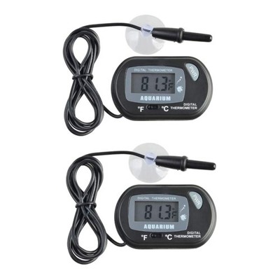 2 x Mini Digital Aquarium Thermometer mit Saugnapf, Sonde & Batterie, LCD-Dis...