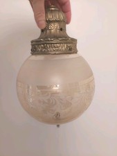 Vianne Vintage Brass Etched Embossed Ceiling Hanging Light Glass Shade Globe 