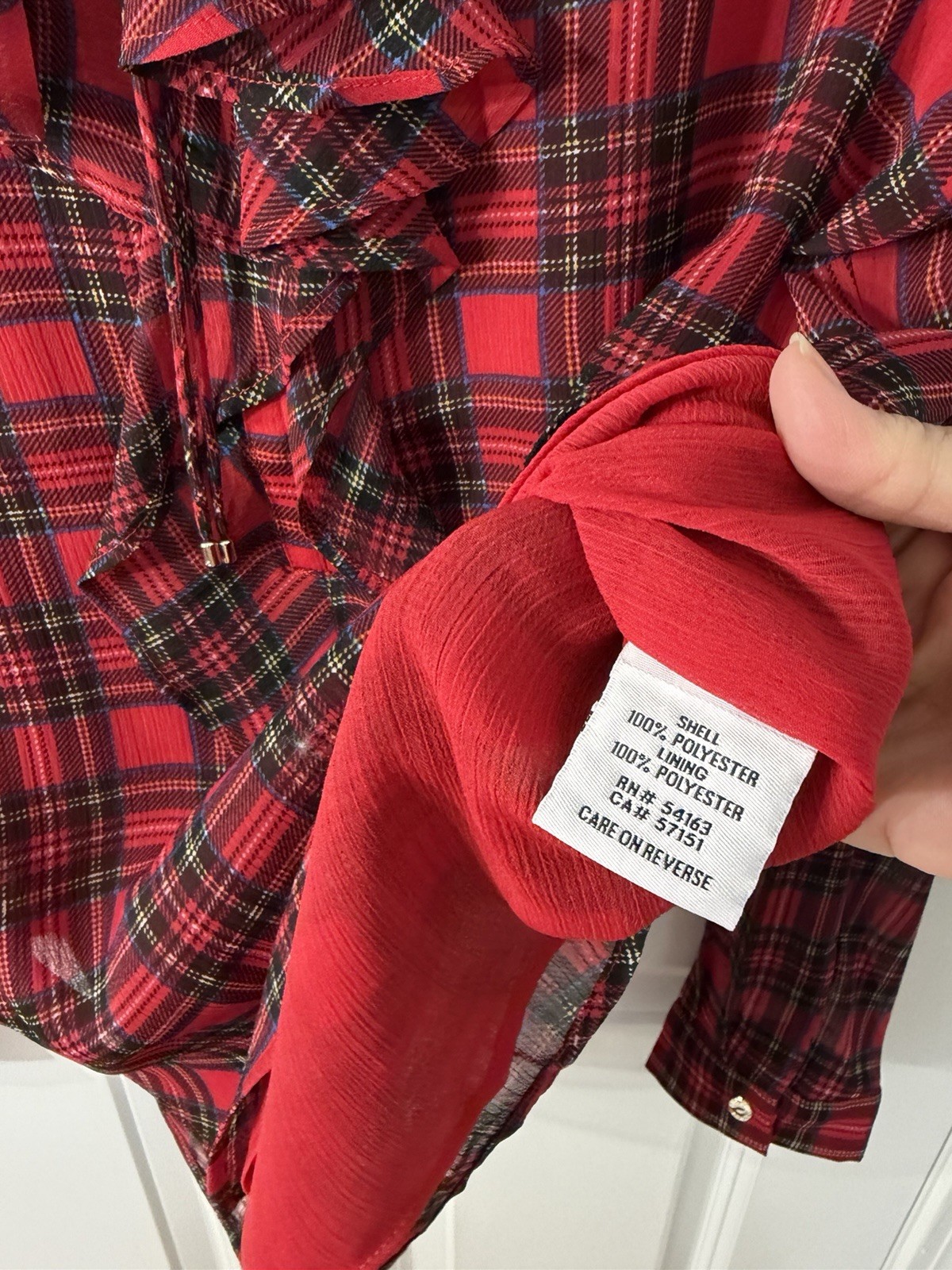 Tommy Hilfinger Women’s M Suit Separates Red Tartan Plaid Blouse Ruffle NEW $79 thumbnail 7