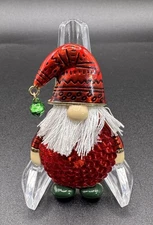 Red Gnome Santa Sequin Fringe Jingle Joy Brooch Gold Tone Christmas Lapel Pin