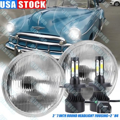 A Pair FOR 1949-1952 Chevy Styleline Deluxe 7'' inch Round headlights Hi/Lo Beam