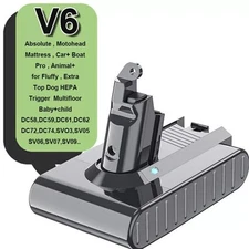 For Dyson V6 Battery DC58 DC59 Animal DC62 SV03 SV06 9500mAh Battery/Filter