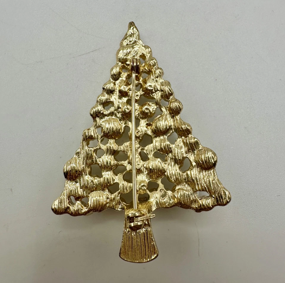 Pearl Christmas Tree Brooch in Gold Tone Setting With Clear Rhinestone Accents - Image 3 of 4