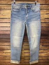 Light Wash Cuffed Jeans with Printed Inner Hem