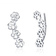 925 Sterling Silver Paw Print Ear Climber Earrings Cute Dog Paw Stud Jewelry