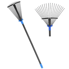 Metal Rake for Leaves Heavy Duty, Adjustable Garden Leaf Rake with Expandable He