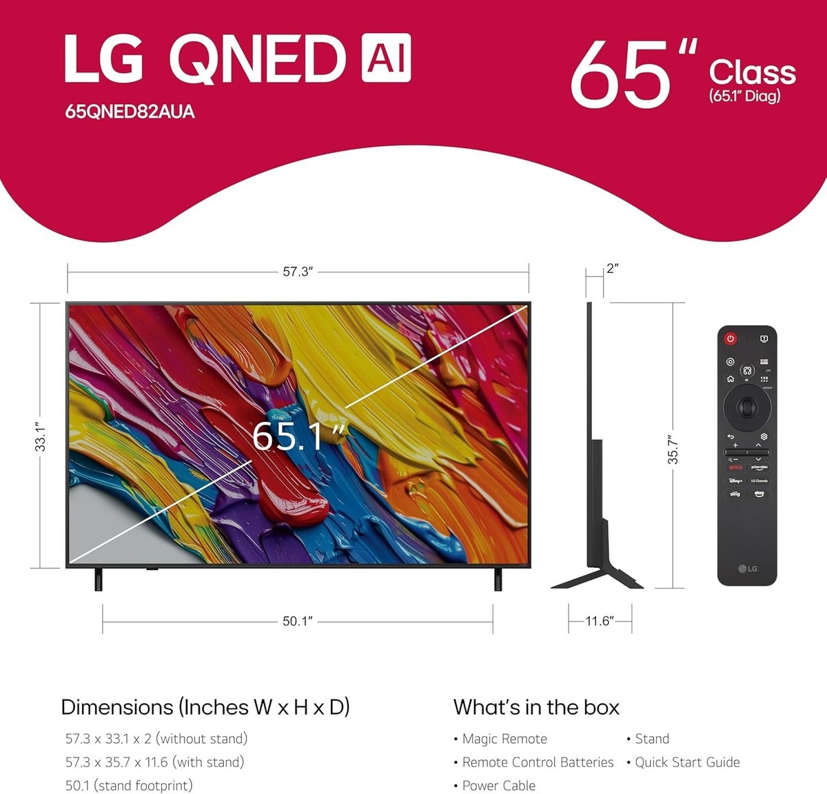 LG 65 inch Class 82A Series 60Hz QNED AI 4K Ultra HD Smart webOS