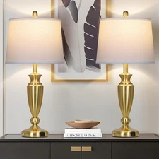 27'' Gold Table Lamps for Living Room, 3 Way Touch Control Bedside Lamps Set