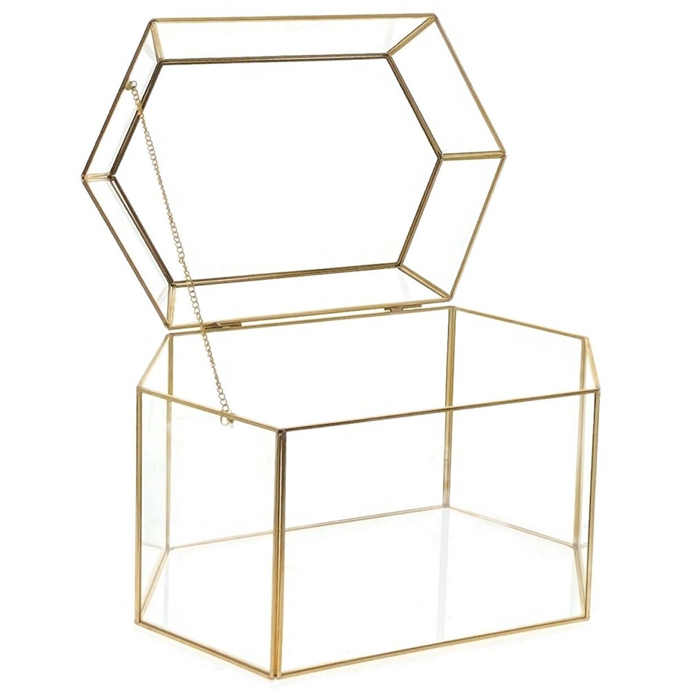 OnDisplay Luxe Gold Frame Glass Wedding Card Box w/Lid - Gift/Money Keep Box