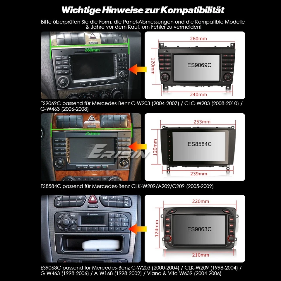 8+128GB CarPlay Android 14 Autoradio Navi Mercedes-Benz C/CLC/G Klasse W203 W463 - Bild 3 von 4