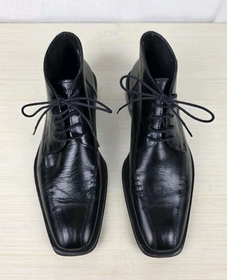 Manfield Men's Black Leather Shoes Made in Italy EU 41 US 8 - 8.5 Dress Hi Top