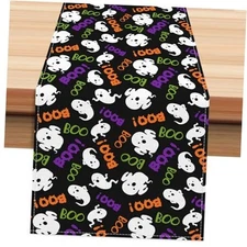 Halloween Ghost Table Runner 13x72 Inches, Black Boo Holiday Indoor Outdoor 