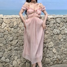 Women Fairy Dress Tulle Flower Puff Sleeve Spaghetti Strap A-line Flowy New