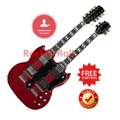 Custom 1969 EDS-1275 SG Double Neck Electric Guitar Jimmy Page 12+6 Cherry Red