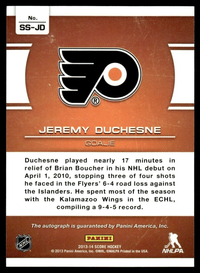 2013-14 Score Signatures Jeremy Duchesne Auto #SS-JD - Image 2 of 2