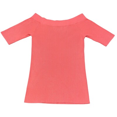 Anthropologie Off Shoulder Top Ribbed Knit Half Sleeve Blouse Salmon Pink Small