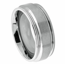 8mm Men's or Ladies Titanium Grooved Raised Brushed Center Wedding Band Ring