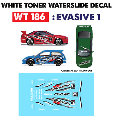 WT186 White Toner Waterslide Decals EVASIVE 1 For Custom 1:64 Hot Wheels