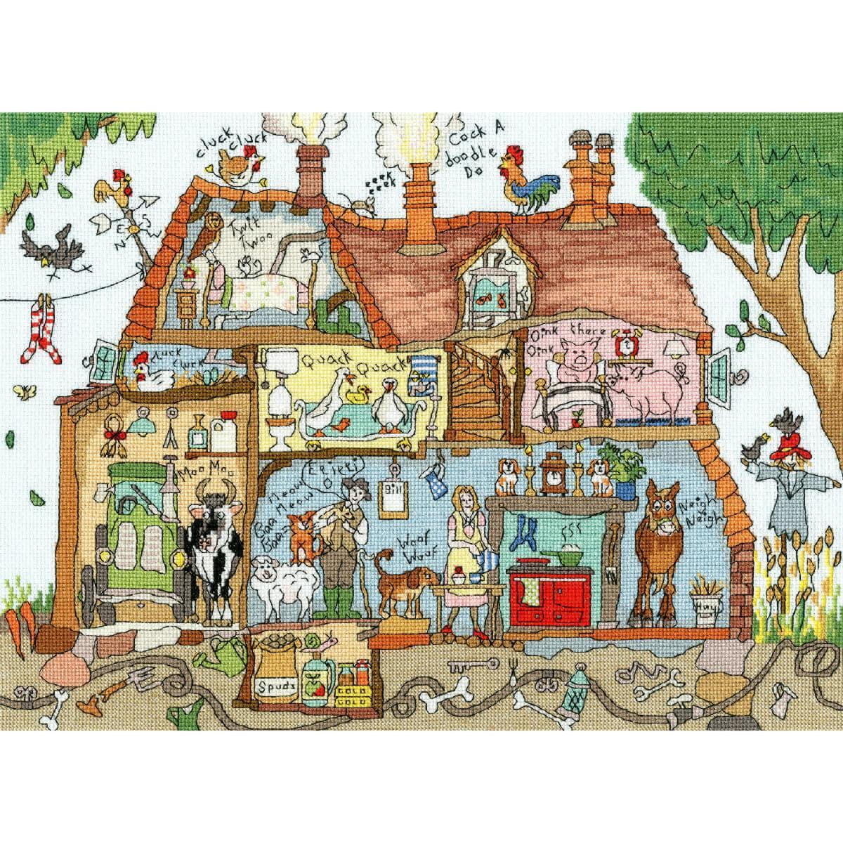 Bothy Threads counted cross stitch kit ""Cut Thru Old MacDonald"", XCT36, 35x26cm,