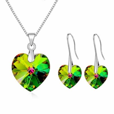 UK STOCK Sterling Silver SWAROVSKI Elements Crystal Heart  SET Vitrail Medium