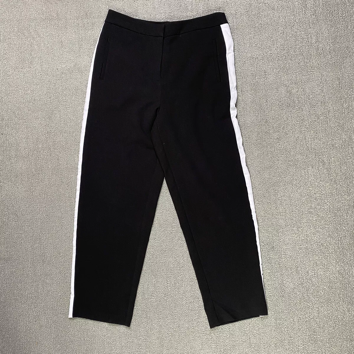 Forever 21 Pants Womens Medium Black White Side Track Pant Stripe Loose Crop