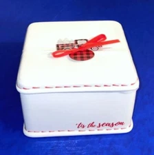 Potter's Studio TIS The SEASON RED Plaid TRUCK Stitching Ceramic Box LID New NWT