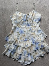 Forever 21 Women's Floral Cream Ruffle Tiered Mini Dress Cream Gold Metallic XL