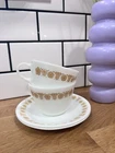 Vintage Pyrex And Corelle Butterfly Gold Tea Cups and Saucers Set of 2 Coffee