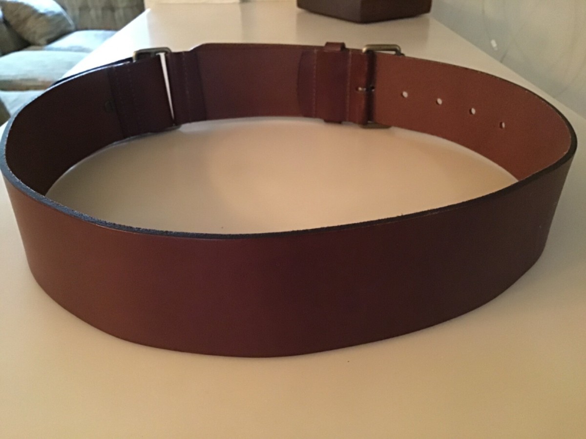 Burberry London Brown Wide Leather Belt Brass Color Hardware  display picture 2