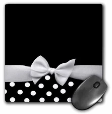 3dRose Retro chic black and white polka dots and white ribbon bow - 50s classic