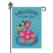 Summer Garden Flag Pool Sign Flamingo Pool Decoration Seasonal Outdoor