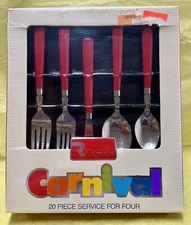 ROGERS CARNIVAL Red 20 Piece Flatware Set Vintage Tableware Unopened Box