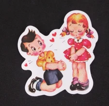 Children In Love Retro Valentine Sticker 2.25" x 2.18" (D)