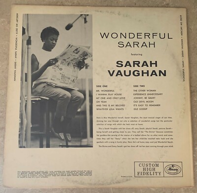 SARAH VAUGHAN-WONDERFUL-MERCURY MG 20219 ORIGINAL 1957 JAZZ