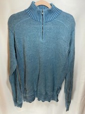 G.H. Bass Earth Sweater Adult Medium Blue 1/4 Zip Knit Sweatshirt Mens.