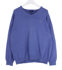 GANT Jumper Men's 3XL Pullover Knitted V-Neck Blue
