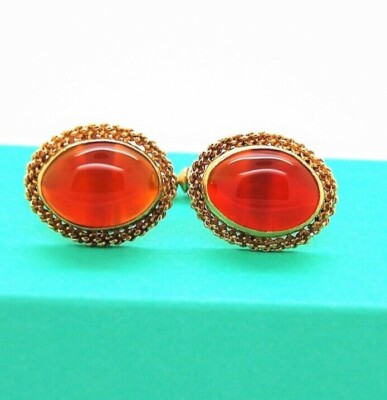 ANTIQUE 925 STERLING SILVER VERMEIL GOLD AMBER (most probably) CUFFLINKS