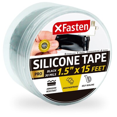 XFasten Self-fusing Silicone Tape Pro, Black, 1.5-Inch x 15-Feet, 30mils Weat...