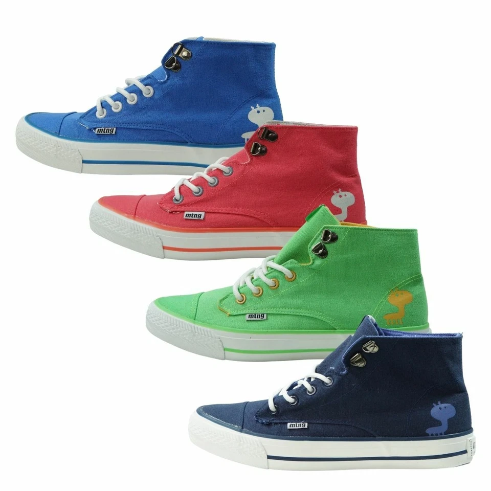 MTNG BY MUSTANG Damen Segeltuch Sneaker hohe Freizeit-Schuhe Hi-Top mega Farben Blau Pink Grün