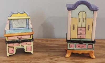 Set Of Trinket Boxes Pill Box Wardrobe Closet Vanity Brass Hinged Enamel Clasp