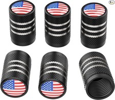 Tire Valve Stem Caps-6 Pack Color Flag, Anodized Aluminum with Rubber Ring BLACK