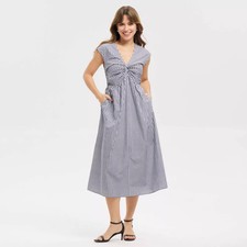 Women Twist-Front Midi Dress - A New Day Blue Gingham Check XS